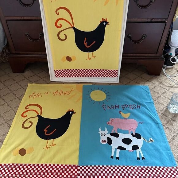 Sur La Table Embroidered Appliqué Rise and Shine Tea Towels Set of 3 NWT - Picture 1 of 15